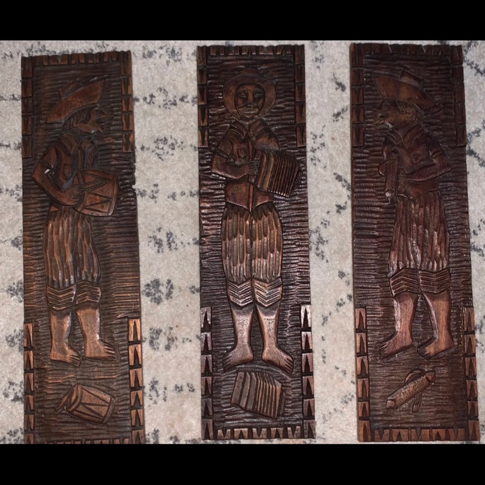 Set of 3 mid century wood panels